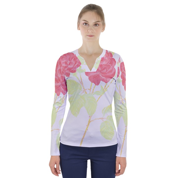 Flowers Art T- Shirtflowers T- Shirt (22) V-Neck Long Sleeve Top