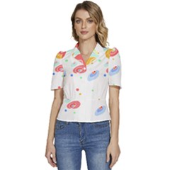 Flowers Art T- Shirtflowers T- Shirt (3) Puffed Short Sleeve Button Up Jacket