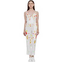 Flowers Art T- Shirtflowers T- Shirt (6) V-neck Spaghetti Strap Tie Front Jumpsuit by maxcute