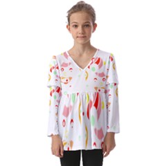 Flowers Art T- Shirtflowers T- Shirt (6) Kids  V Neck Casual Top