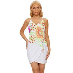 Flowers Art T- Shirtflowers T- Shirt (7) Wrap Tie Front Dress