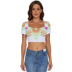 Flowers Art T- Shirtflowers T- Shirt (7) Short Sleeve Square Neckline Crop Top 