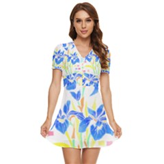 Flowers Art T- Shirtflowers T- Shirt (8) V-neck High Waist Chiffon Mini Dress