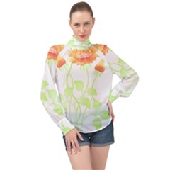 Flowers Art T- Shirtflowers T- Shirt (9) High Neck Long Sleeve Chiffon Top