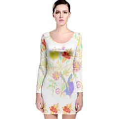 Flowers Art T- Shirtflowers T- Shirt Long Sleeve Velvet Bodycon Dress