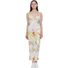 Flowers Art T- Shirtflowers T- Shirt V-neck Spaghetti Strap Tie Front Jumpsuit