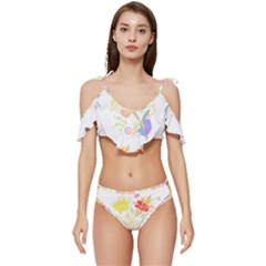 Flowers Art T- Shirtflowers T- Shirt Ruffle Edge Tie Up Bikini Set	