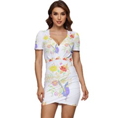 Flowers Art T- Shirtflowers T- Shirt Low Cut Cap Sleeve Mini Dress