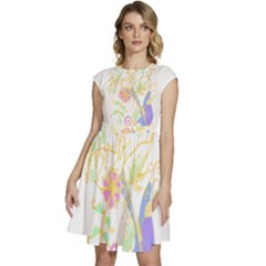 Flowers Art T- Shirtflowers T- Shirt Cap Sleeve High Waist Dress