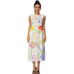 Flowers Art T- Shirtflowers T- Shirt Sleeveless Round Neck Midi Dress