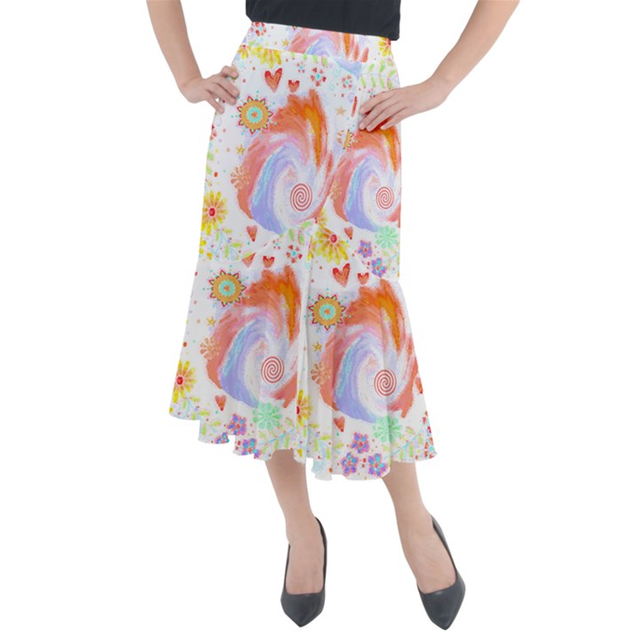 Flowers Blooming T- Shirt Coming Through  T- Shirt Midi Mermaid Skirt