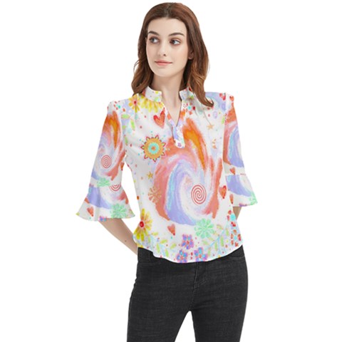 Flowers Blooming T- Shirt Coming Through  T- Shirt Loose Horn Sleeve Chiffon Blouse by maxcute