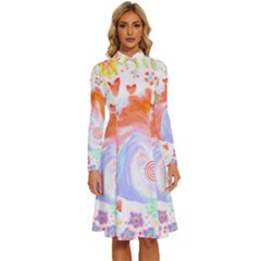 Flowers Blooming T- Shirt Coming Through  T- Shirt Long Sleeve Shirt Collar A-line Dress