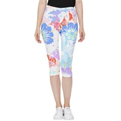 Flowers Illustration T- Shirt Sunshine Blossoms Inside Out Lightweight Velour Capri Leggings  by maxcute