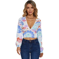 Flowers Illustration T- Shirt Sunshine Blossoms Long Sleeve Deep-v Velour Top