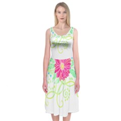 Flowers Illustration T- Shirtflowers T- Shirt (1) Midi Sleeveless Dress