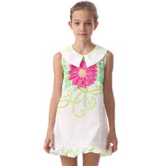 Flowers Illustration T- Shirtflowers T- Shirt (1) Kids  Pilgrim Collar Ruffle Hem Dress