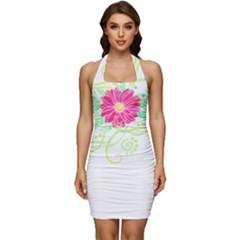 Flowers Illustration T- Shirtflowers T- Shirt (1) Sleeveless Wide Square Neckline Ruched Bodycon Dress