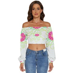 Flowers Illustration T- Shirtflowers T- Shirt (1) Long Sleeve Crinkled Weave Crop Top