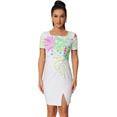 Flowers Illustration T- Shirtflowers T- Shirt (1) Fitted Knot Split End Bodycon Dress