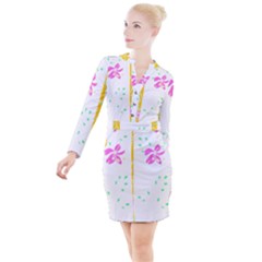 Flowers Illustration T- Shirtflowers T- Shirt (2) Button Long Sleeve Dress by maxcute