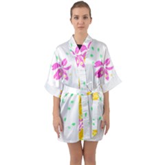 Flowers Illustration T- Shirtflowers T- Shirt (2) Half Sleeve Satin Kimono 