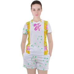 Flowers Illustration T- Shirtflowers T- Shirt (2) Women s Tee And Shorts Set