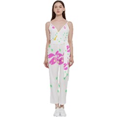 Flowers Illustration T- Shirtflowers T- Shirt (2) V-neck Spaghetti Strap Tie Front Jumpsuit