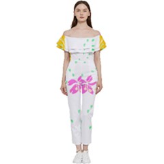 Flowers Illustration T- Shirtflowers T- Shirt (2) Off Shoulder Ruffle Top Jumpsuit