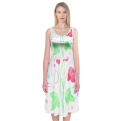 Flowers Illustration T- Shirtflowers T- Shirt (3) Midi Sleeveless Dress