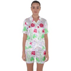 Flowers Illustration T- Shirtflowers T- Shirt (3) Satin Short Sleeve Pajamas Set by maxcute