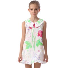 Flowers Illustration T- Shirtflowers T- Shirt (3) Kids  Pilgrim Collar Ruffle Hem Dress