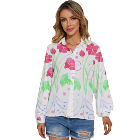 Flowers Illustration T- Shirtflowers T- Shirt (3) Women s Long Sleeve Button Down Shirt by maxcute