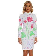 Flowers Illustration T- Shirtflowers T- Shirt (3) Long Sleeve Shirt Collar Bodycon Dress