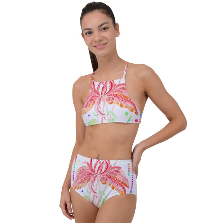 Flowers Illustration T- Shirtflowers T- Shirt (4) High Waist Tankini Set