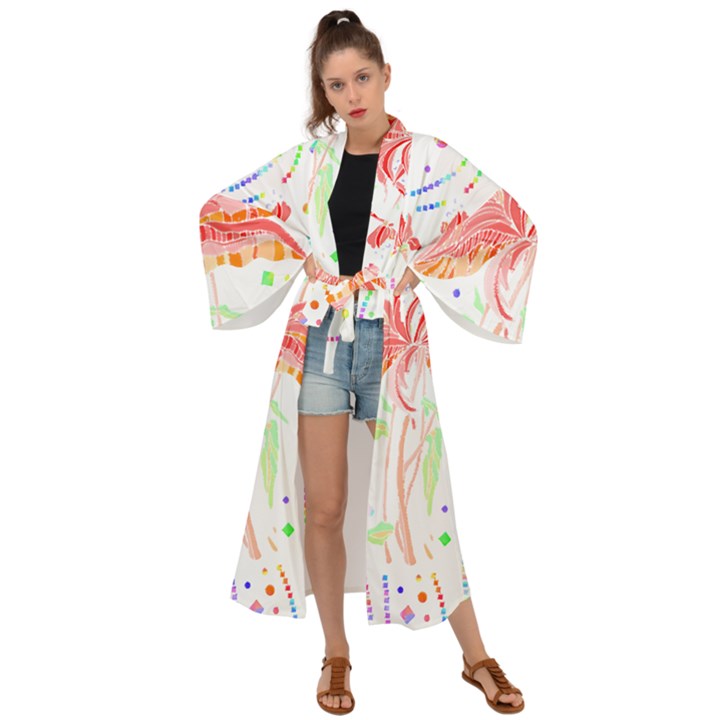 Flowers Illustration T- Shirtflowers T- Shirt (4) Maxi Kimono