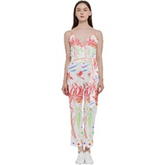 Flowers Illustration T- Shirtflowers T- Shirt (4) V-neck Spaghetti Strap Tie Front Jumpsuit by maxcute