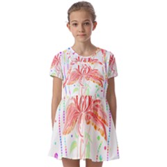 Flowers Illustration T- Shirtflowers T- Shirt (4) Kids  Short Sleeve Pinafore Style Dress