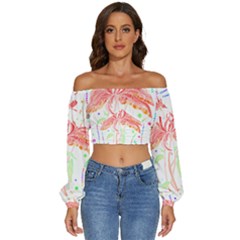 Flowers Illustration T- Shirtflowers T- Shirt (4) Long Sleeve Crinkled Weave Crop Top