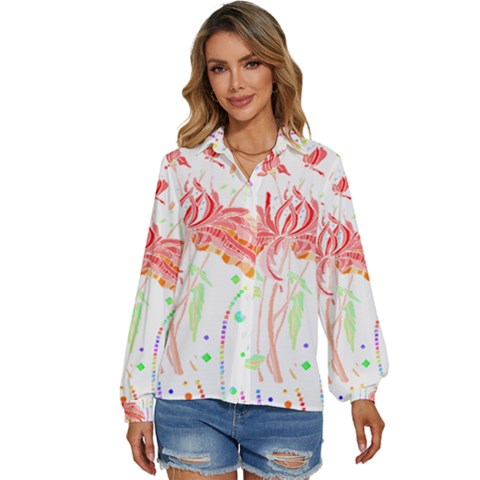 Flowers Illustration T- Shirtflowers T- Shirt (4) Women s Long Sleeve Button Down Shirt by maxcute