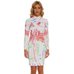 Flowers Illustration T- Shirtflowers T- Shirt (4) Long Sleeve Shirt Collar Bodycon Dress