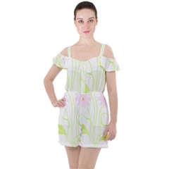 Flowers Illustration T- Shirtflowers T- Shirt (5) Ruffle Cut Out Chiffon Playsuit