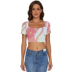 Flowers Illustration T- Shirtflowers T- Shirt (6) Short Sleeve Square Neckline Crop Top 