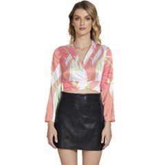 Flowers Illustration T- Shirtflowers T- Shirt (6) Long Sleeve Tie Back Satin Wrap Top