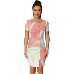 Flowers Illustration T- Shirtflowers T- Shirt (6) Fitted Knot Split End Bodycon Dress