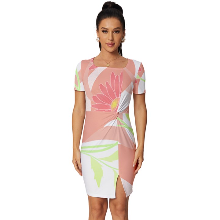 Flowers Illustration T- Shirtflowers T- Shirt (6) Fitted Knot Split End Bodycon Dress