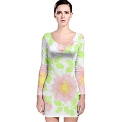 Flowers Illustration T- Shirtflowers T- Shirt (8) Long Sleeve Velvet Bodycon Dress by maxcute