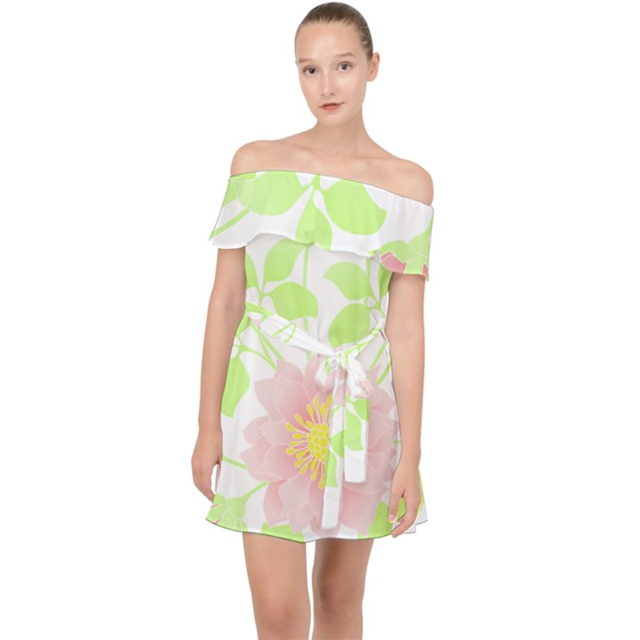 Flowers Illustration T- Shirtflowers T- Shirt (8) Off Shoulder Chiffon Dress