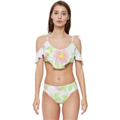 Flowers Illustration T- Shirtflowers T- Shirt (8) Ruffle Edge Tie Up Bikini Set	