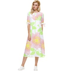 Flowers Illustration T- Shirtflowers T- Shirt (8) Bow Sleeve Chiffon Midi Dress by maxcute